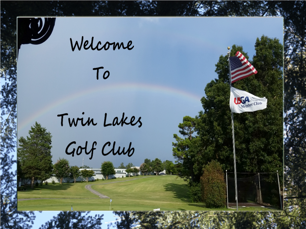 Hole #1 cart path with words welcome to twin lakes golf club