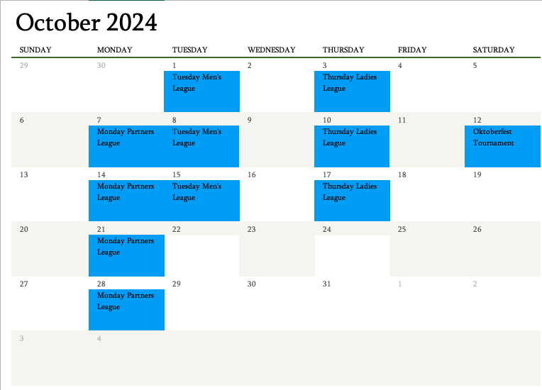 2024 October events for golf course